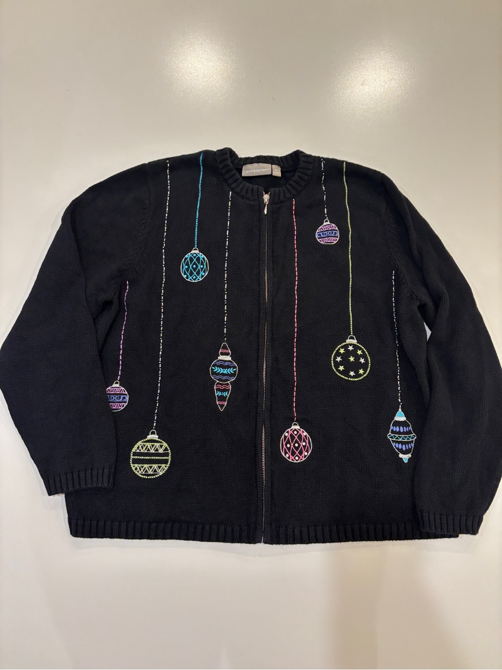 Women's Christmas Sweater Full Zip Cardigan Colorful Ornament Motif Ugly Sweater
